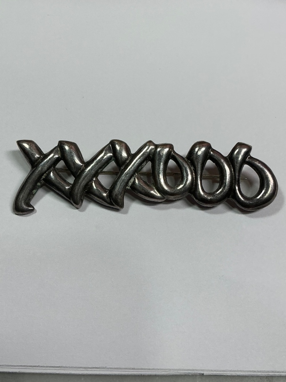 Taxco Sterling Silver X’S and O’s Brooch. 2 and 7/8 inches wide